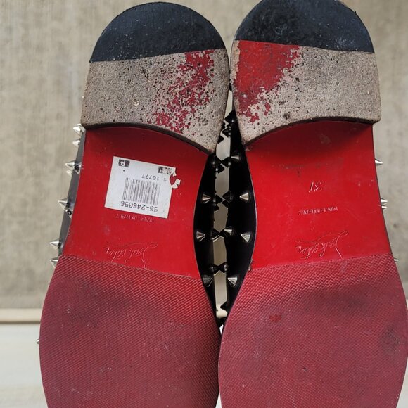 Christian Louboutin Studded Flat Boots Knee Black Shoes MENEBOOT IT 37 US 6.5-7 - Picture 11 of 14